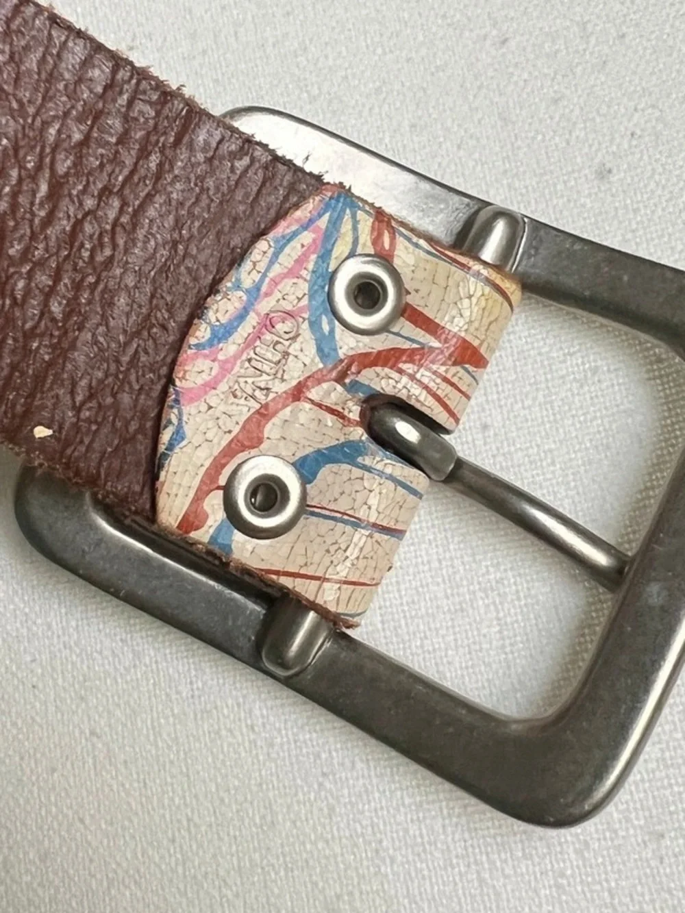 Hand-Painted Floral Leather Waist Belt in Multicolor